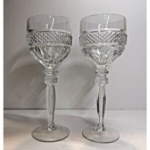 2 Cut Fine Crystal Wine Glass Beaded Stem RIEKES-CRISA Williamsburg 8” H EUC